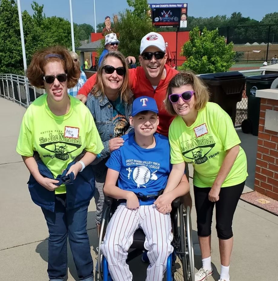 Lance McAlister pictured with athletes from the Joe Nuxhall Miracle League Fields